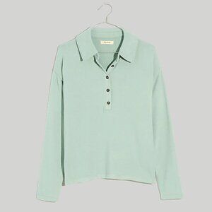 Madewell Sage Green Dreamiest Knit Long-Sleeve Henley Polo